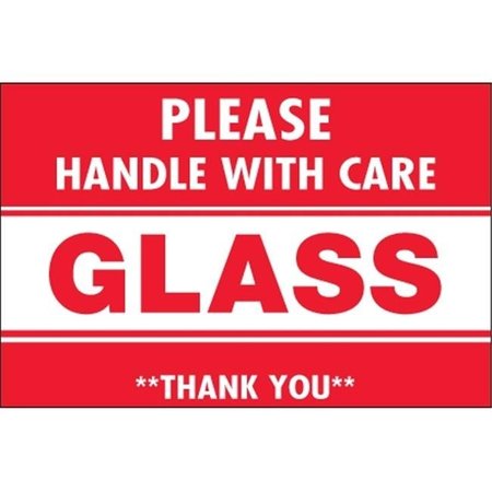 BOX PARTNERS Tape Logic DL2164 2 x 3 in. - Glass - Handle with Care Labels; Red & White - Roll of 500 DL2164